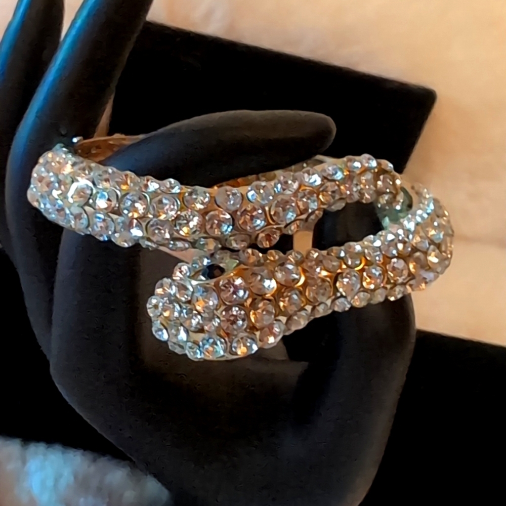 Aldo| Diamond Like Stone Studded Gold Toned Snake Hinged Bracelet
